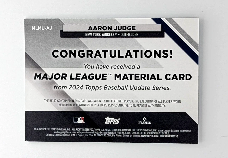 2024 Topps Update Aaron Judge Black 151/199 MLMU-AJ Major League Material - Image 3 of 3