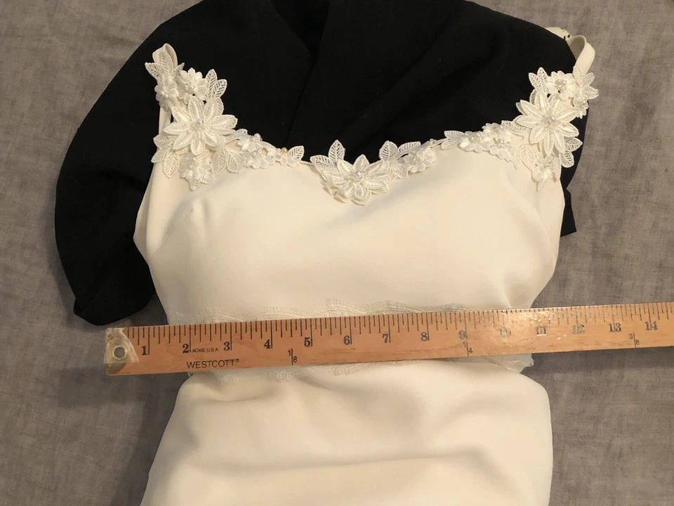 Lace & Chiffon Wedding Gown, White & Ivory A-line Dress Handmade Custom Size 0-2 - Image 2 of 4