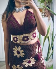 Women Lovely Dating Suit Crochet Crop top with Skirt Handmade