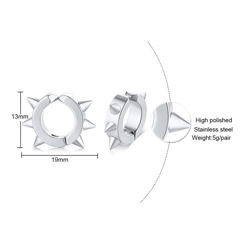 Pendientes de plata punk pica para hombre sin piezas cartílago orejeras acero inoxidable Foto 3 de 4