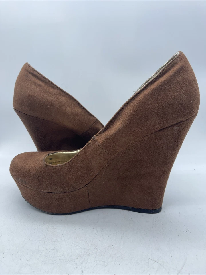 Tacones sin cordones Mossimo para mujer color tostado imitación gamuza plataforma cuña talla 9,5 Foto 3 de 4