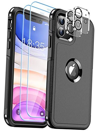5 in 1 for Case, [10 FT Military Dropproof] [2+Tempered Glass iPhone 11 Black