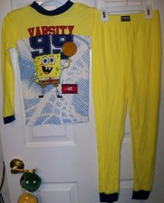 Nickelodeon Spongebob Varsity Basketball Yellow Long Pajama PJ Boys Size 8 NWT