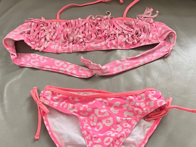 Girl two piece Pink White swimsuit Size 10 lined beach Vacation spring Summer