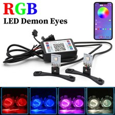 2x Rgb Led Demon Devil Eyes Halo Ring App Bt Control Headlight Projector Lens