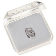 Fang Grillz One Tooth Iced Simulated CZ Silver Tone Vampire Hip Hop Grills