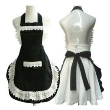 French Style Maid Apron White Lace Cooking Aprons Princess Bib With Pocket