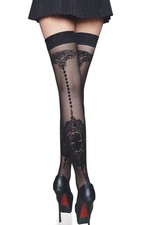Stay-up Floral Pattern Sheer Lace Top Stockings Black