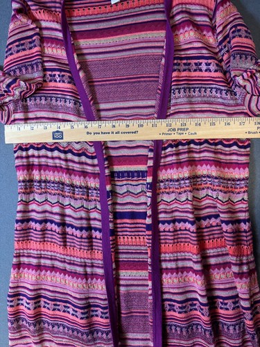 Chico's 1 Women's Sz M Zig Zag Carly Duster Open Cardigan Pink Eclectic Casual - Picture 8 of 12