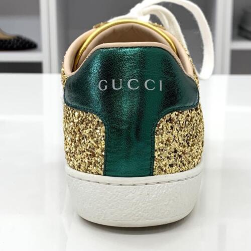 GUCCI Ace Leder Sneaker Gr. 36 Gold Glitzer Low Cut Schnürung Web Boxed - Bild 9 von 24