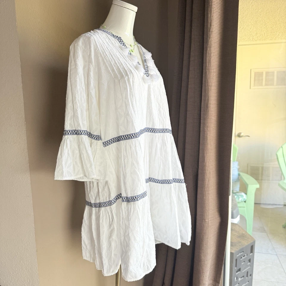 Vestido de encubrimiento Tommy Bahama para mujer blanco bordado de algodón talla L Foto 3 de 4