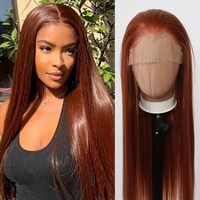 Synthetic Lace Front Wig in a Dark Red Shade, Featuring a 13X3.5 Inch Long Strai