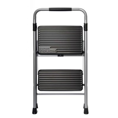 Large Folding Step Stool with Platform   2-Step Steel Ladder Holds 225 Pounds
