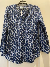 THE COMPANY STORE Thin Lightweight Blue Patterned 100% Cotton Top Women's Med