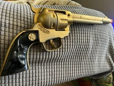 Vintage gold tone Hubley Cowboy Cap Gun toy pistol Full Size Working , 12" Nice
