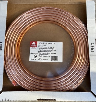 Mueller Industries 1/2'' O.D. x 50' Coil  D 08050P Copper Refrigeration Tubing