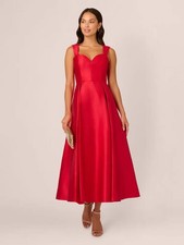 Adrianna Papell Sweetheart Mikado Ankle Dress Red sz 8 Valentine's NYE Prom Gala