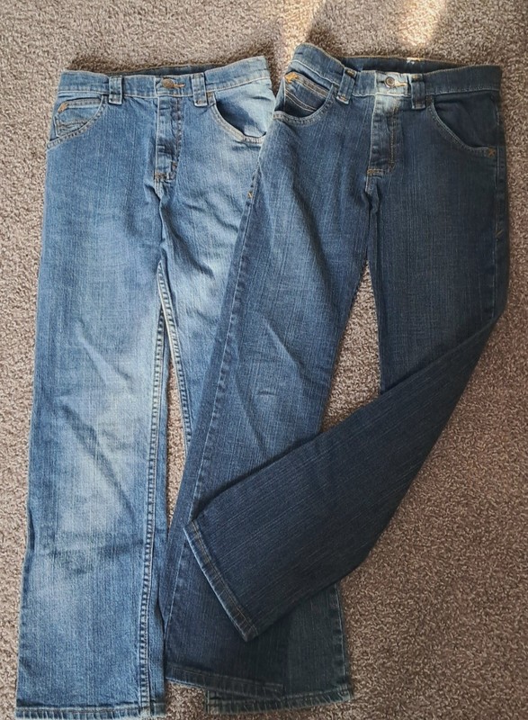 Lot Of 2 Wrangler Jeans Boys 14 Slim Blue Classic Boot Adjustable Waist 