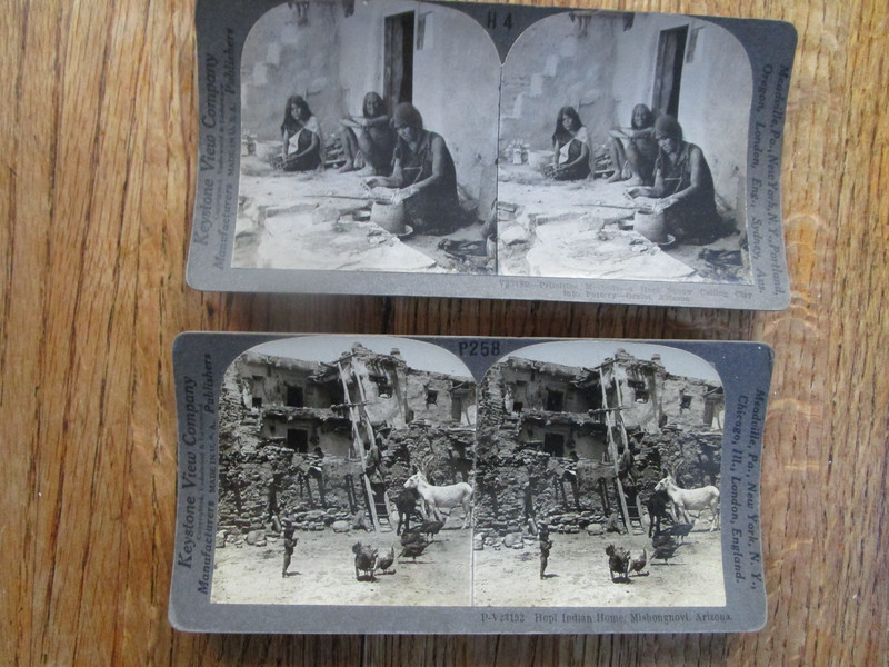 Two (2) stereocards of Hopi village and potter