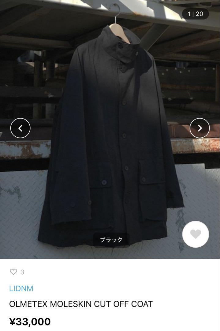 OLMETEX MOLESKIN CUT OFF COAT ブラック LIDNM（リドム）の「OLMETEX MOLESKIN CUT OFF COAT（マウンテン