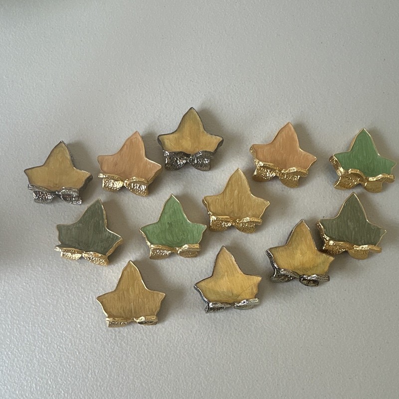 12pc Ivy Leaf Enamel Metal Napkin Rings Gold Trim / Mike & Ally/ Fall colors