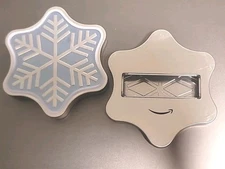 2x Blue Snowflake Amazon Gift Card Tin Metal Box Empty (Two Boxes) NEW