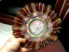 "TEN MUMS" BOWL 9 1/4" 3 & 1 EDGE AMETHYST SUPER COLORS CARNIVAL BY: FENTON