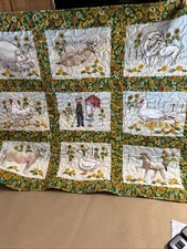 Colorful Machine Quilted Lap Blanket 36" x 42" W/9 Handpainted Pictures
