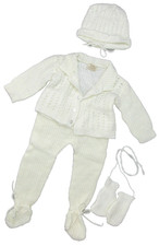 Vintage Knit Baby Outfit Set Cradleknit White Infant Sweater Pants Hat Mittens