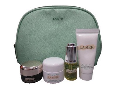LA MER BEAUTY BAG SET  EYE CONCENTRATE, MOISTURIZING CREAM, RENEWAL OIL, MASK