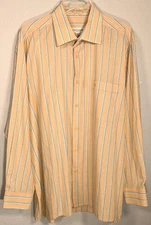 Guy Laroche Vintage Orange Stripe 17 1/2 34/35 XL Button Front  Men's Shirt