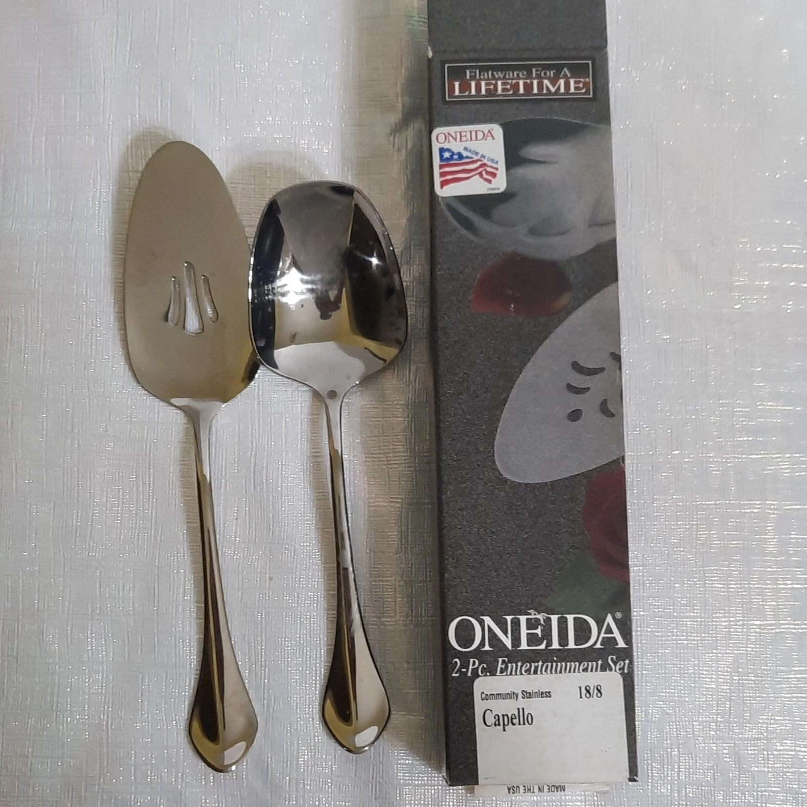ONEIDA Capello 2-Pc Stainless Steel Serving Spoon Set, Glossy Silver