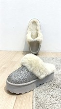Women s Glitter Fuzzy Platform Slippers Warm Fur Lined Slip On Winter House Shoe