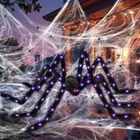 125Cm Led Halloween Deko Spinne, Mit Spinnennetz &Amp; 20 Mini Spinnen Deko,