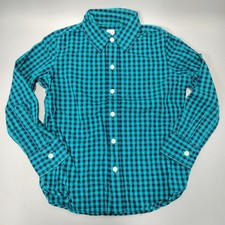 Gap Blue Teal Plaid Flannel Button Up Long Sleeve Shirt Youth Boys Size Small
