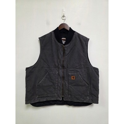 Carhartt Vintage Mens Sandstone Duck Vest Size 3XL Quilted Lined Gray V02 Work