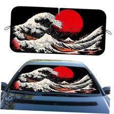 Car Window Sun Shield Ocean Waves Great Wave Red Sun 59"L x 31.5"W Japanese