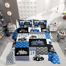 Blue Tractor King Size Comforter Set,Kids Farm Vehicle Truck Decor All Season...