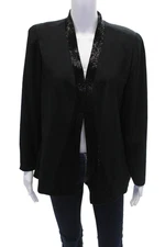 Daymor Couture Womens Beaded Open Front Long Sleeve Lined Blazer Black Size 36