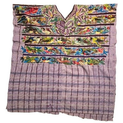 Vintage Santiago Atitlan Guatemalan Huipil Hand Embroidered & Woven Cotton/Silk