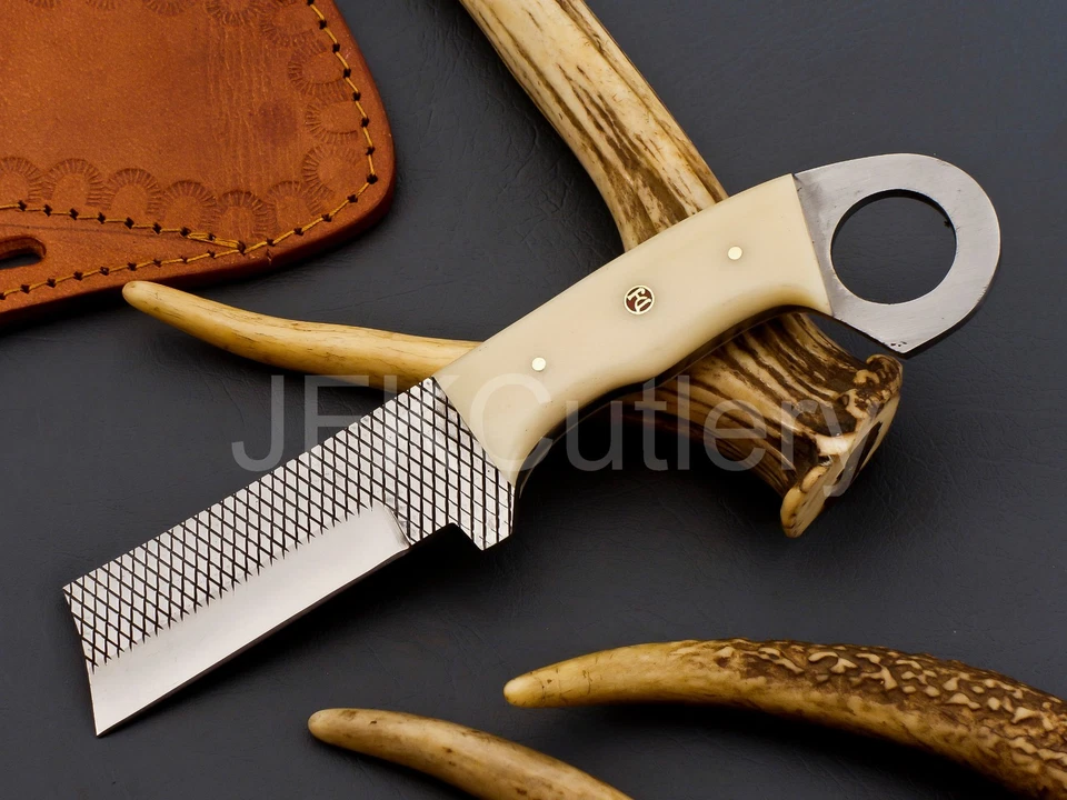 Handmade Stainless Steel Cowboy Bull Cutter Knife Bone Handle W/ Sheath; 5924 - Image 3 of 4