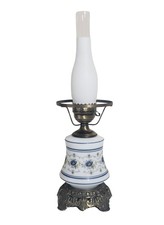 Quoizel Abigail Adams Blue Floral Hurricane Lamp Brass Base 18” Vintage Electric