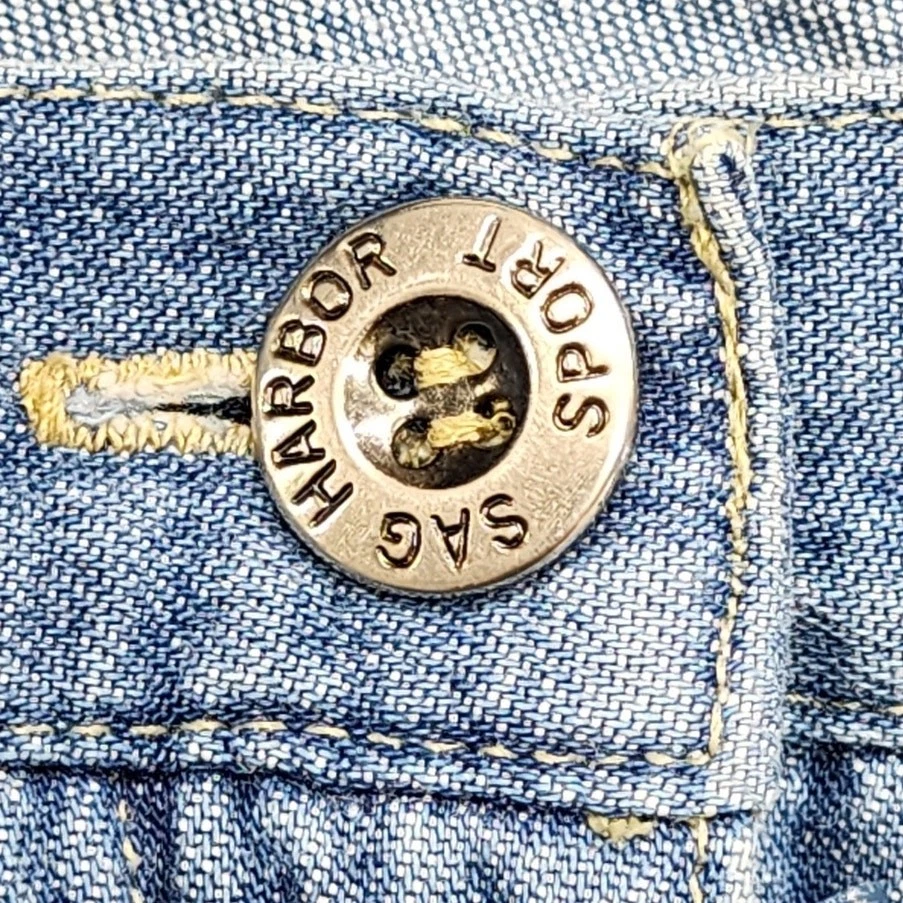 Saia esportiva feminina vintage anos 90 Sag Harbor azul denim midi lápis faroeste - Imagem 2 de 4