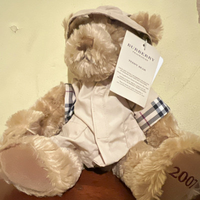 Burberry Fragrances Beige Plush Teddy Bear 11in w/ Jacket Hat Tags 2007