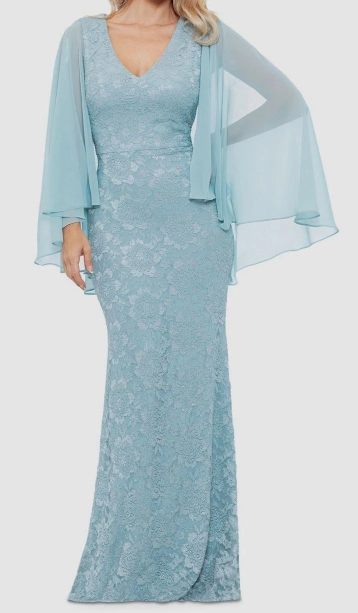 betsy and adam light blue dress Celeste Long Embroidered Chiffon Gown Black/Gold / 14 main image 1