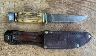 Vintage Jagd Messer Nicker Hirschfänger REHWAPPEN Solingen 605-3 1/2 Horn Griff - Bild 1 von 4