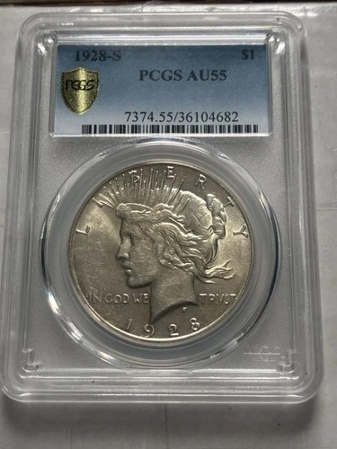 1928-S Peace Silver Dollar - PCGS AU 55 - Gold Shield True View