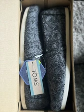 Toms Alpargata Black Chunky Cable  Knit/Faux Fur Flats Size 8.5