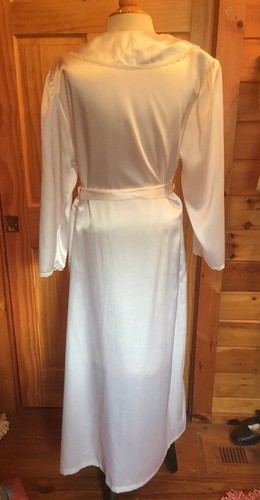 TALBOTS ROBE Small White Lace Shawl Collar Long Shiny Sexy Bridal - Picture 4 of 9
