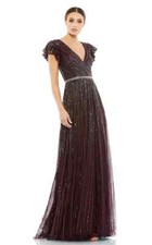 Mac Duggal 5502 Beaded Cap Sleeve Tulle A-Line Gown Plus Sz 10 Blackberry